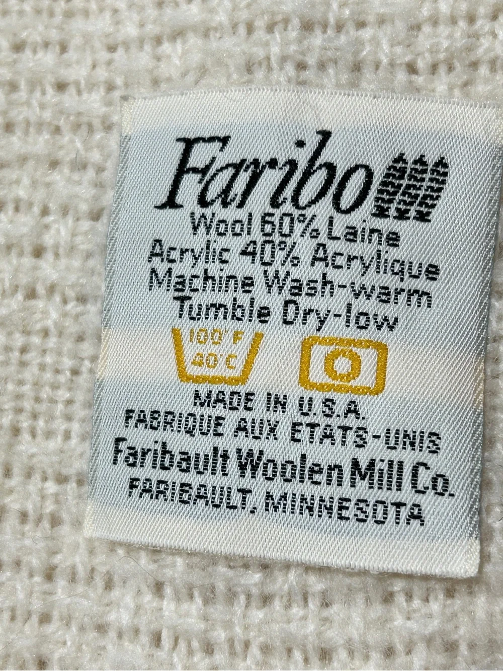 Faribault Cream Wool-Blend Throw Blanket
